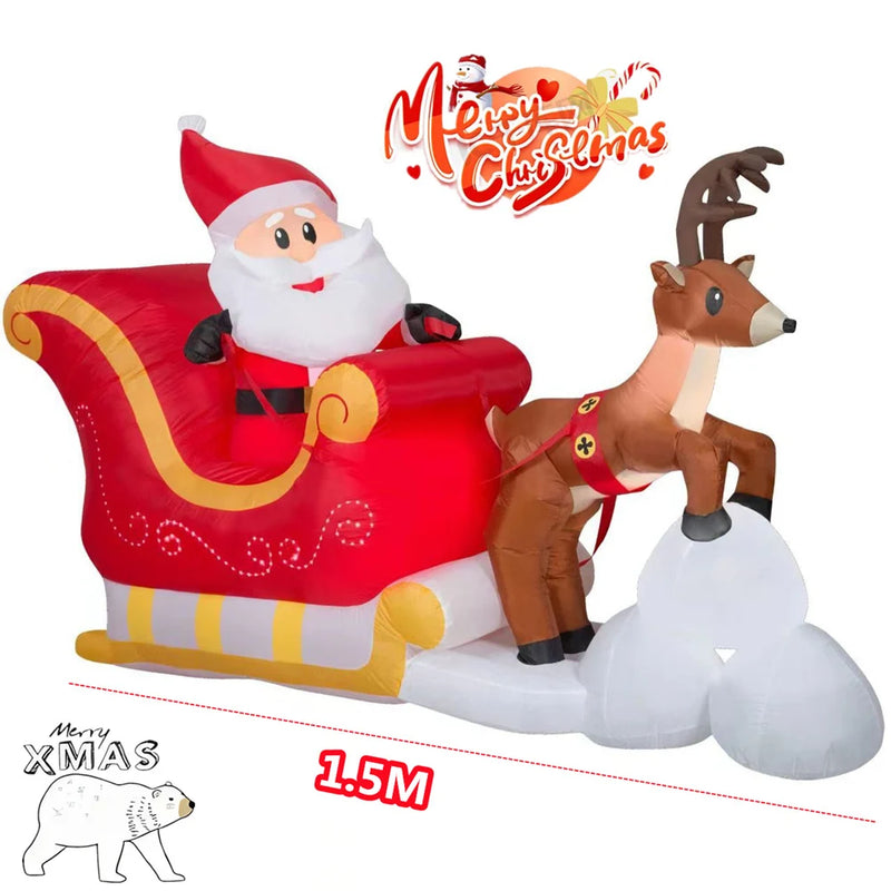 Inflável de Natal 1,5m com luzes LED, Papai Noel, boneco de neve e veados. Ideal para decoração externa