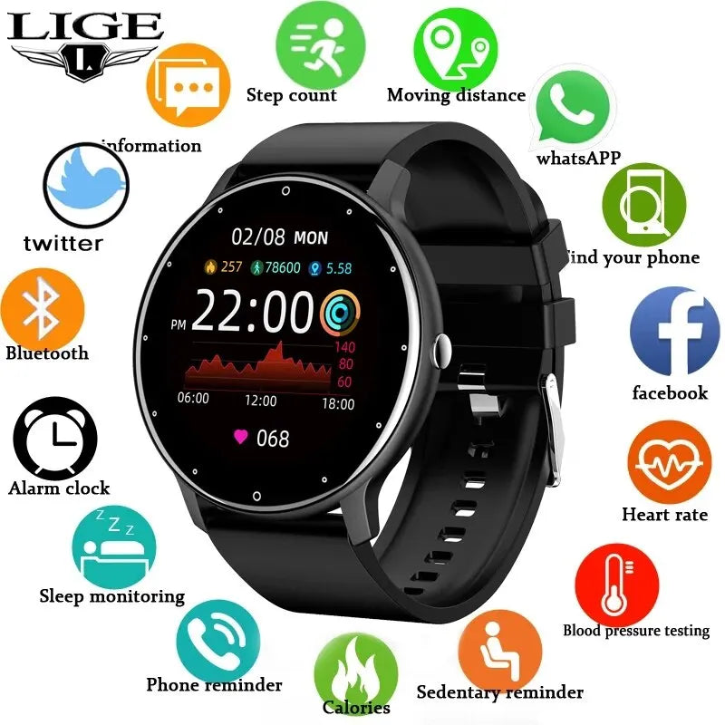 Smart Watch LIGE para Homens Mulheres com Tela de toque completa Esportes - Fitness